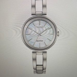Citizen women’s stainless steel watch with mother of Pearl display
